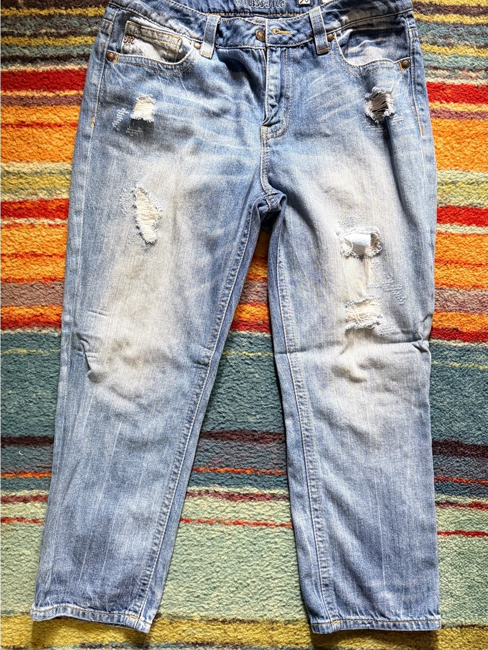 Miss Me Light Blue Distressed Boyfriend Jeans Capri 30